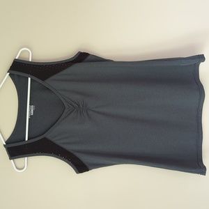 Head Cut Out Detail Ruched Athletic Tank Top L Gray Black